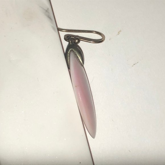 Opal Pink & White Dangle Handmade Hook Earrings - Picture 4 of 4